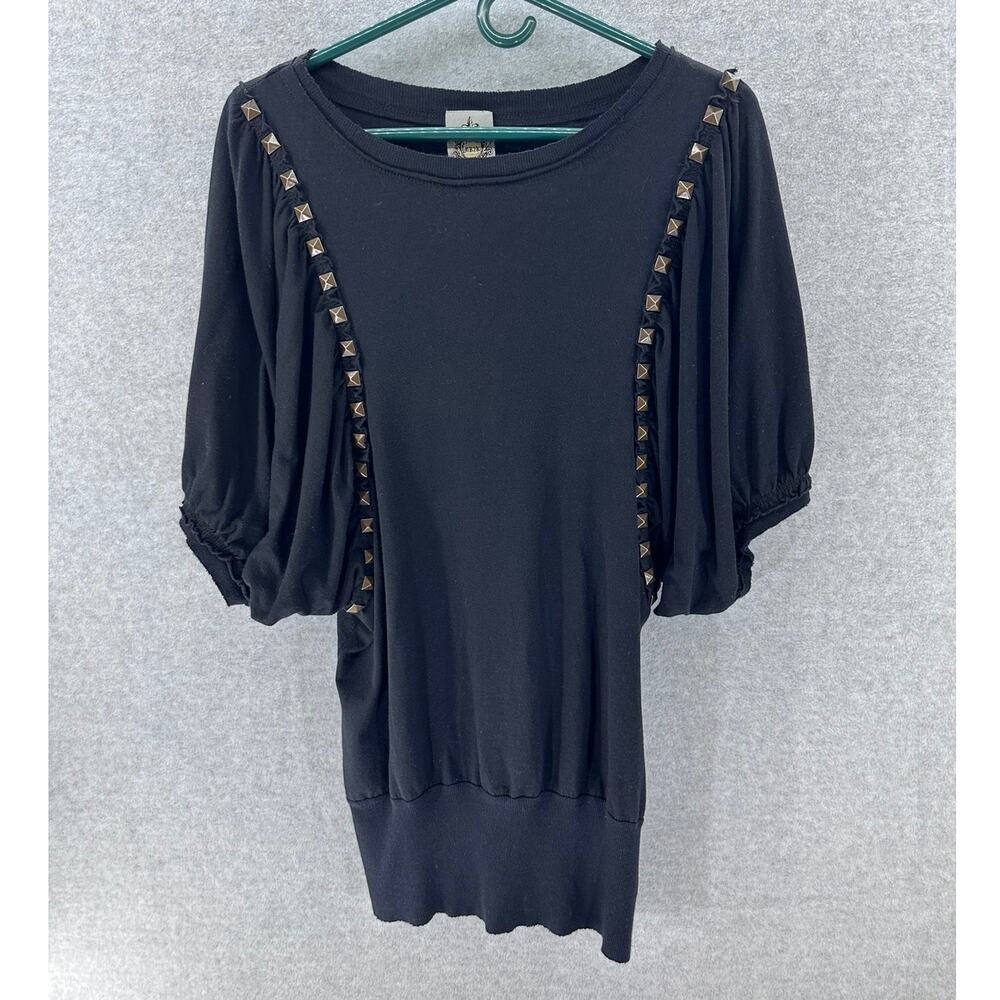 MK2K Women's sz L Bubble Sleeve Studded Black Tunic Top Urban Outfitters
